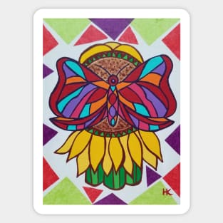 Butterfly on Sunflower Hamsa by Harriette Knight Sticker